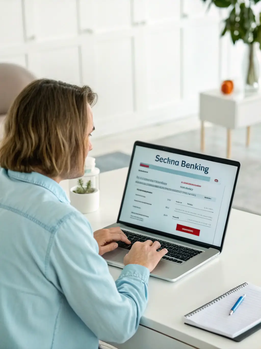 A person confidently managing finances on a laptop, representing Santander's online banking services.